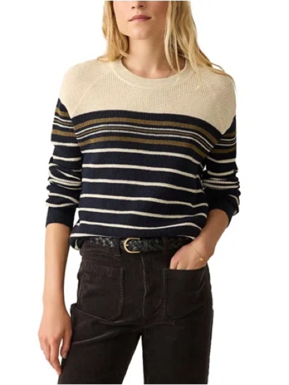 Faherty Women's Medium Waffle Knit Striped Sweater Organic‎ Cotton Cashmere